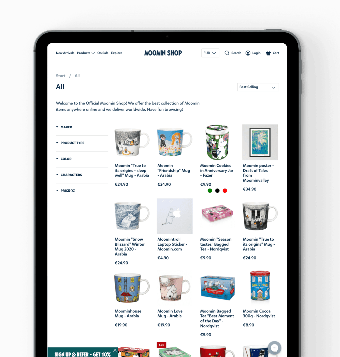Moomin site on Ipad